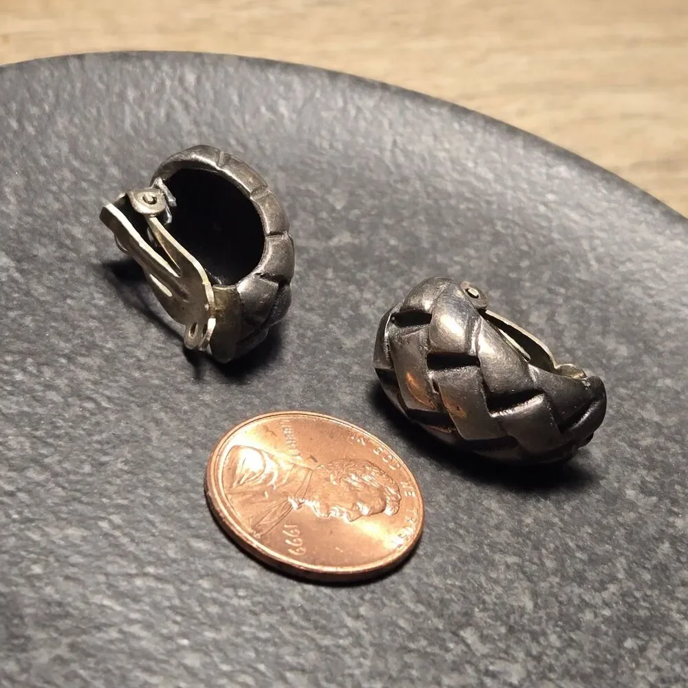 Thai Weave Style Clip On Sterling Silver Earrings